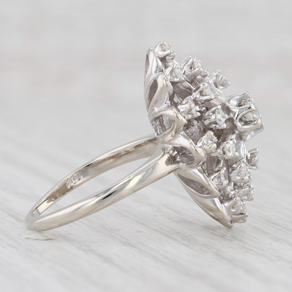 Light Gray Vintage 1.01ctw Diamond Cluster Ring 14k White Gold Size 6.25 Cocktail
