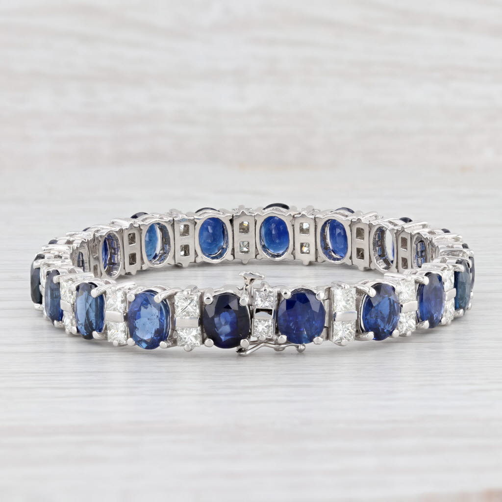 Light Gray 36.10ctw Sapphire Diamond Tennis Bracelet 950 Platinum 6.75" 8.8mm GIA