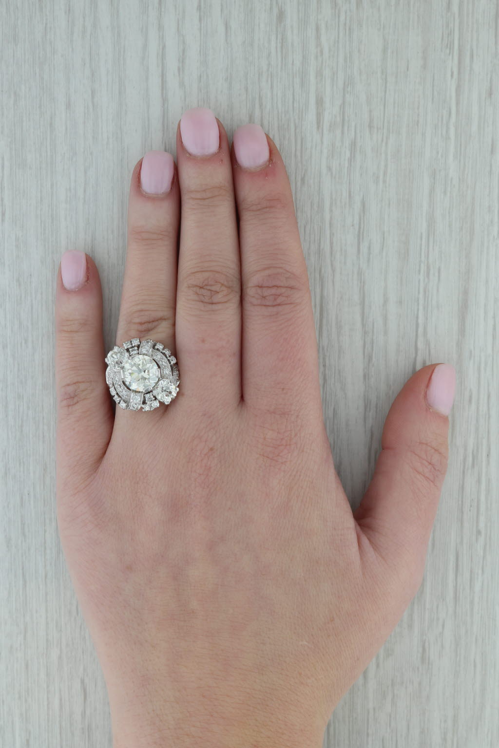 Dark Gray 4.53ctw Diamond Ring Platinum Vintage Engagement Cocktail 1940s GIA Size 7