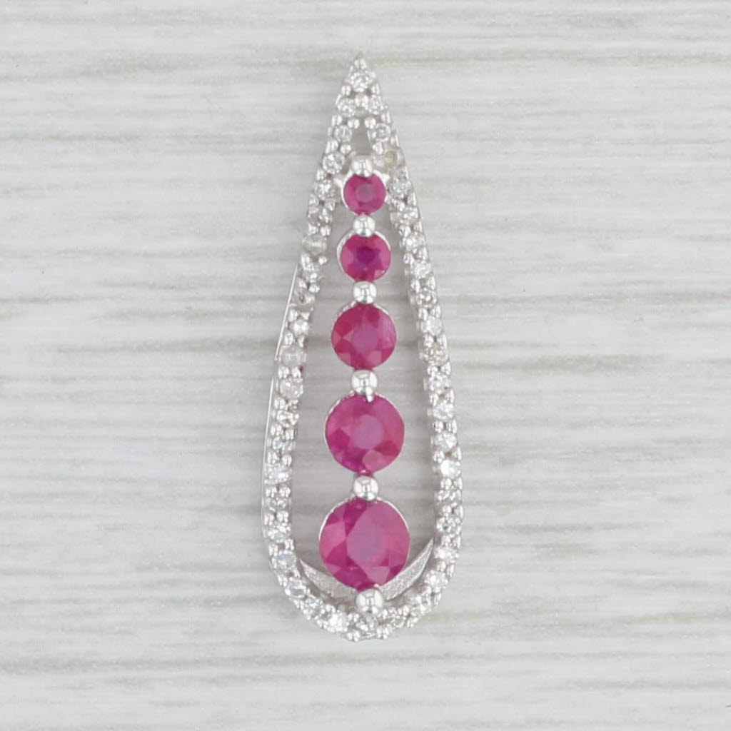 Light Gray 0.50ctw Ruby Journey Diamond Teardrop Pendant 10k White Gold