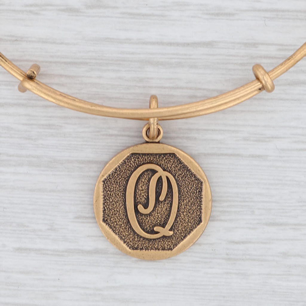 Light Gray New Alex and Ani Initial Q Bangle Charm Bracelet Rafaelian Gold Expandable