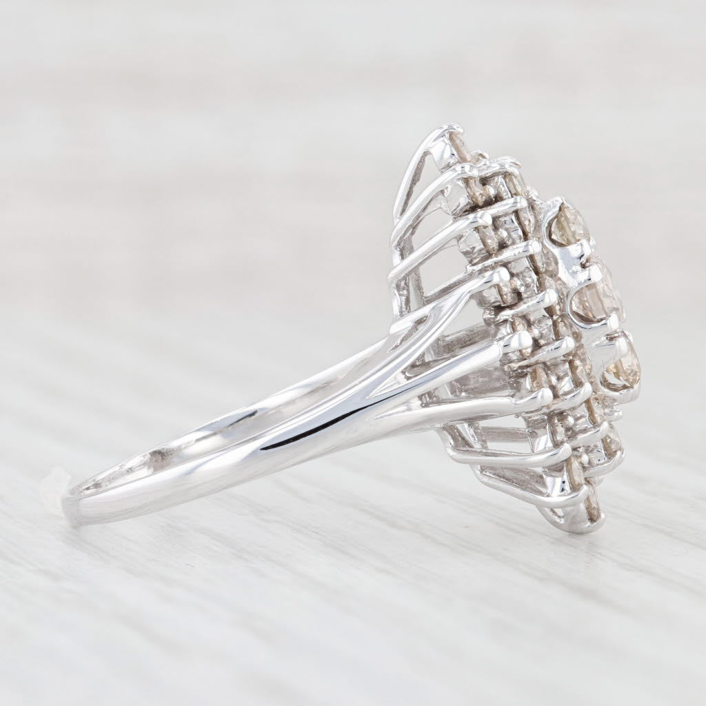 Light Gray 1.45ctw Diamond Cluster Ring 14k White Gold Size 11 Tiered Halo
