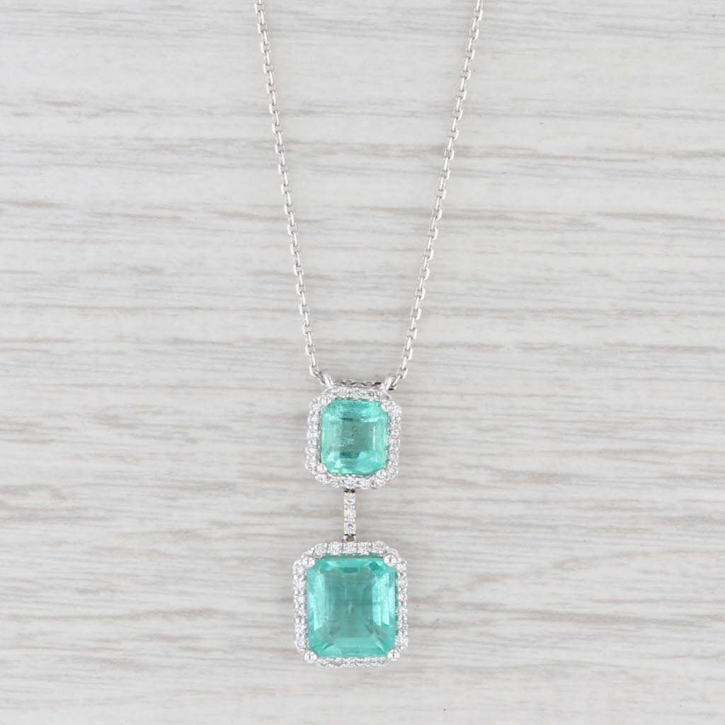 Light Gray New 3.8ctw Emerald Diamond Halo Pendant Necklace 14k White Gold 18" Cable Chain