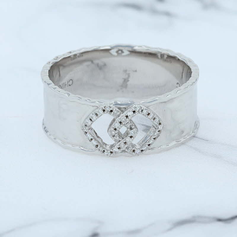 Light Gray New Diamond Cutout Wide Ring Sterling Silver Size 6.75 Interlocking Band