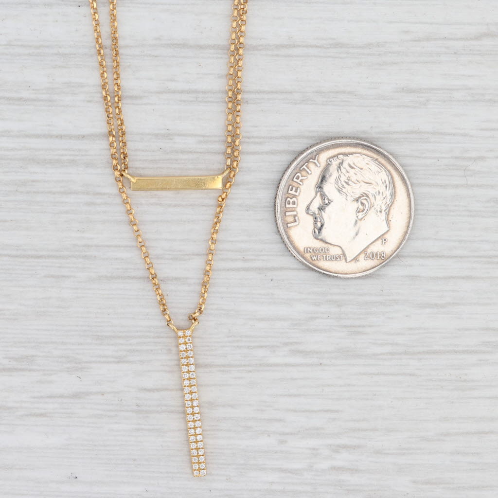 Light Gray New Diamond Journey 2-Chain Layer Necklace 18k Yellow Gold Cable Chain 14-18"