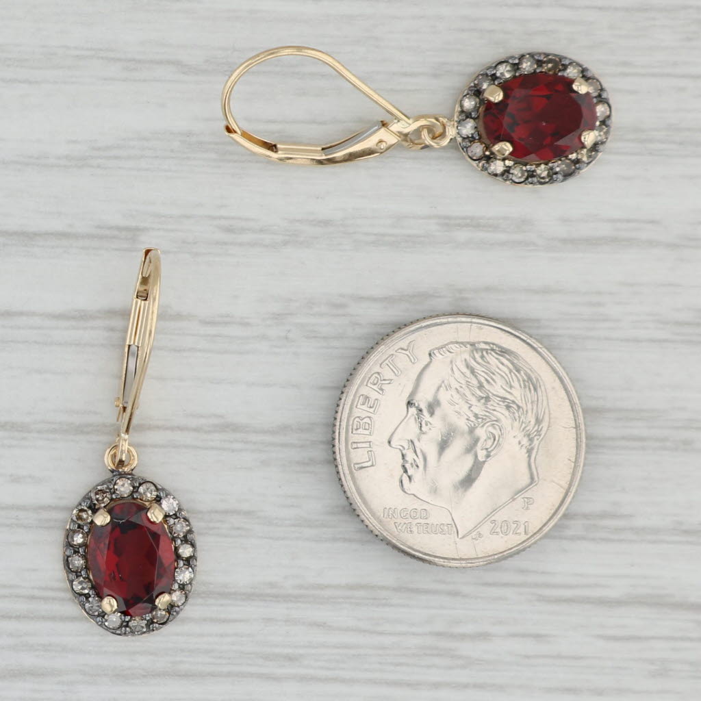 Gray 3ctw Garnet Diamond Halo Earrings 14k Yellow Gold Drops Leverback Dangles