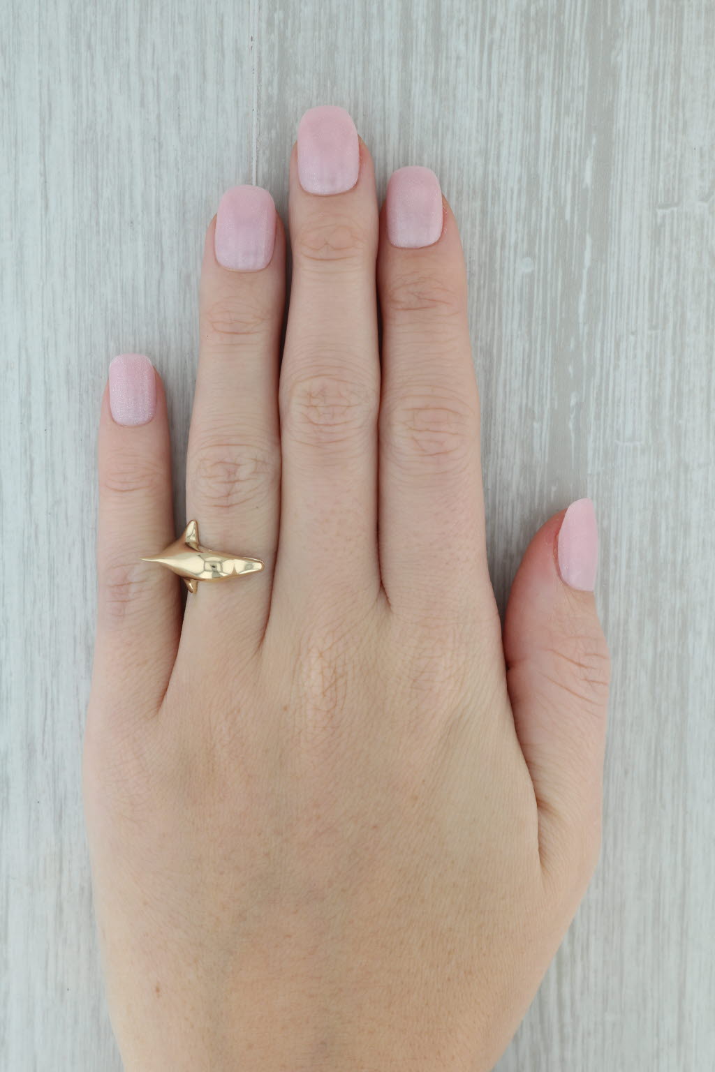 Dark Gray Diamond Eyed Dolphin Cuff Ring 14k Yellow Gold Size 6 Adjustable Statement