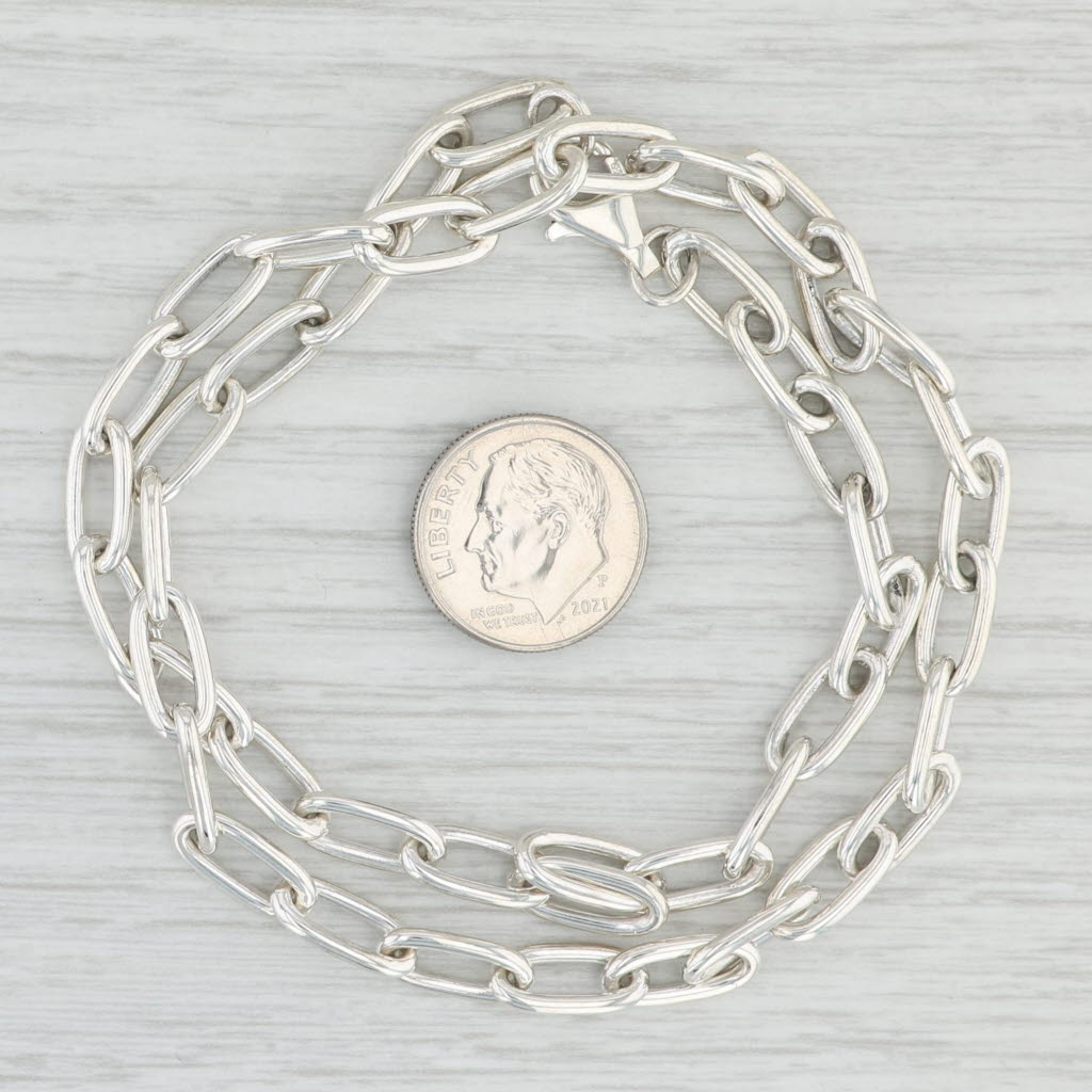 Light Gray 17.25" Elongated Cable Chain Necklace Sterling Silver Lobster Clasp 5.7mm