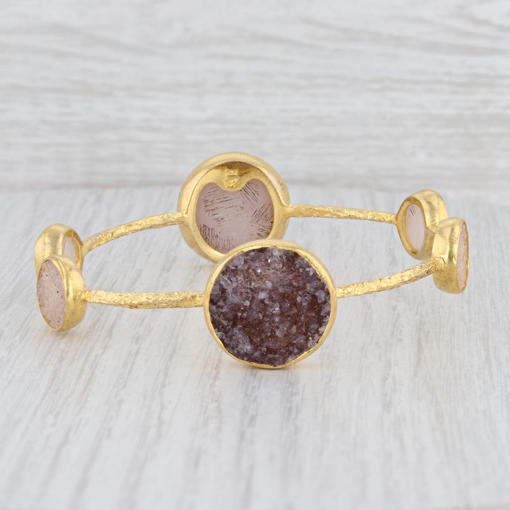 Light Gray New Nina Nguyen Bangle Bracelet Druzy Amethyst Quartz 22k Gold Vermeil Sterling