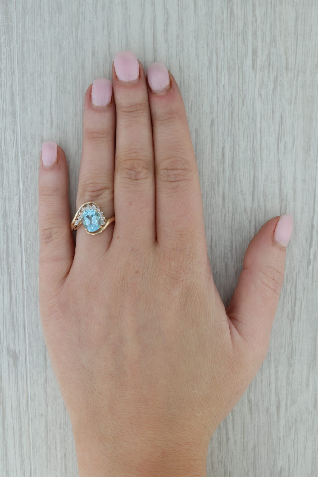 Dark Gray 2.38ctw Blue Topaz Diamond Bypass Ring 14k Yellow Gold Size 6.75