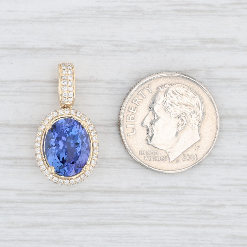 Light Gray 2.86ctw Indigo Tanzanite Diamond Halo Drop Pendant 14k Yellow Gold