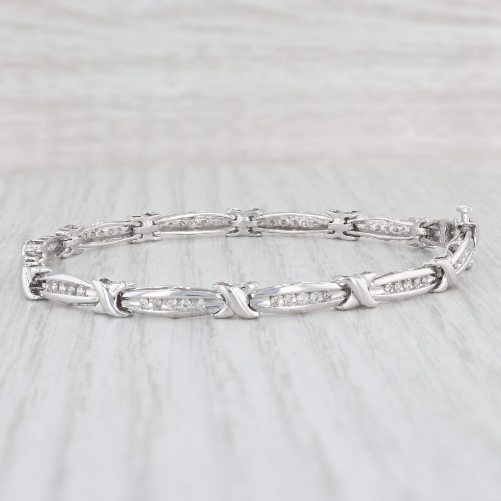 Light Gray 0.33ctw Diamond Bar Bracelet 10k White Gold 7" 4.1mm