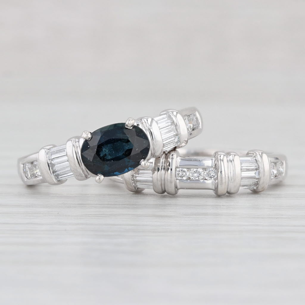 Light Gray 1.71ctw Blue Sapphire Diamond Engagement Ring Wedding Band Bridal 950 Platinum