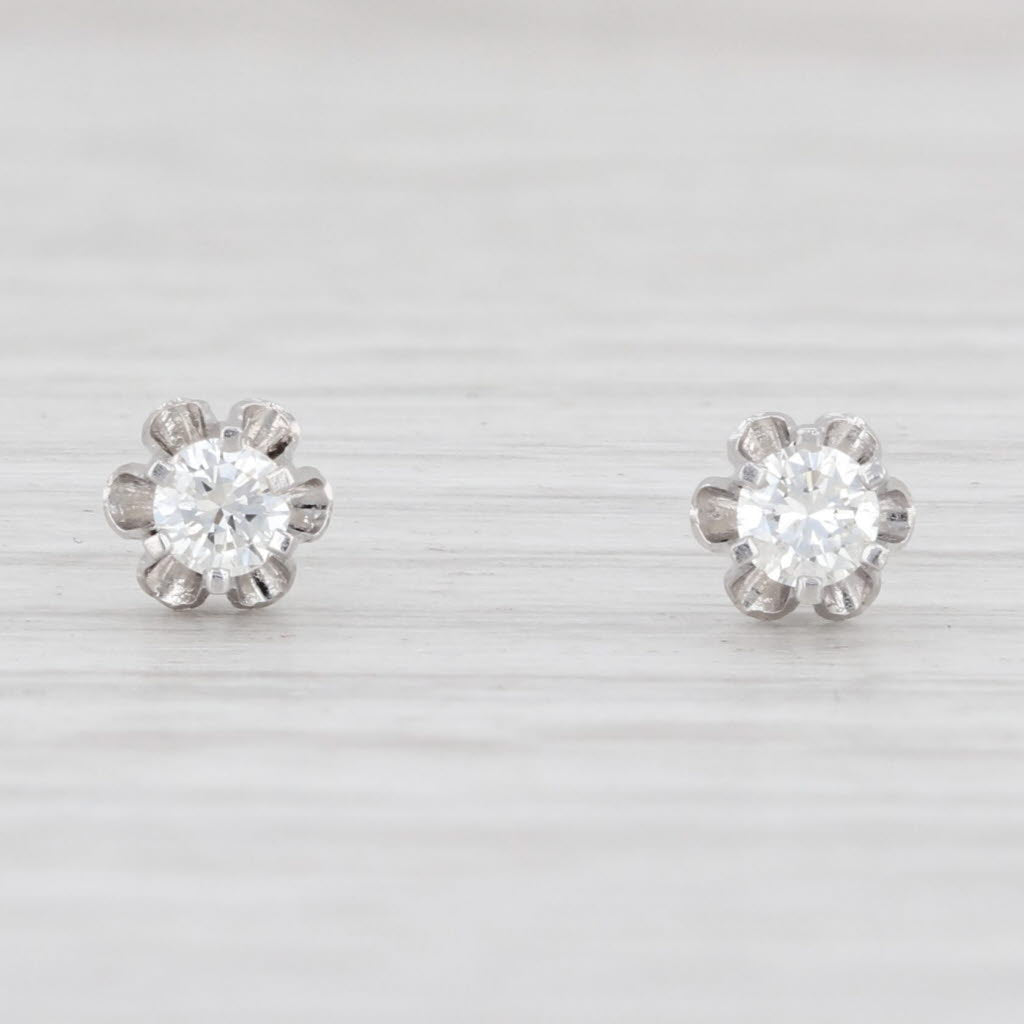 Light Gray 0.20ctw Diamond Stud Earrings 14k White Gold Round Solitaire Pierced Studs