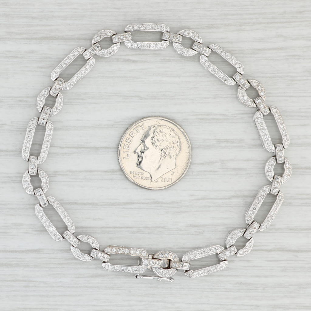 Light Gray 1.25ctw Diamond Circle Bar Link Bracelet 18k White Gold 7" 6.6mm