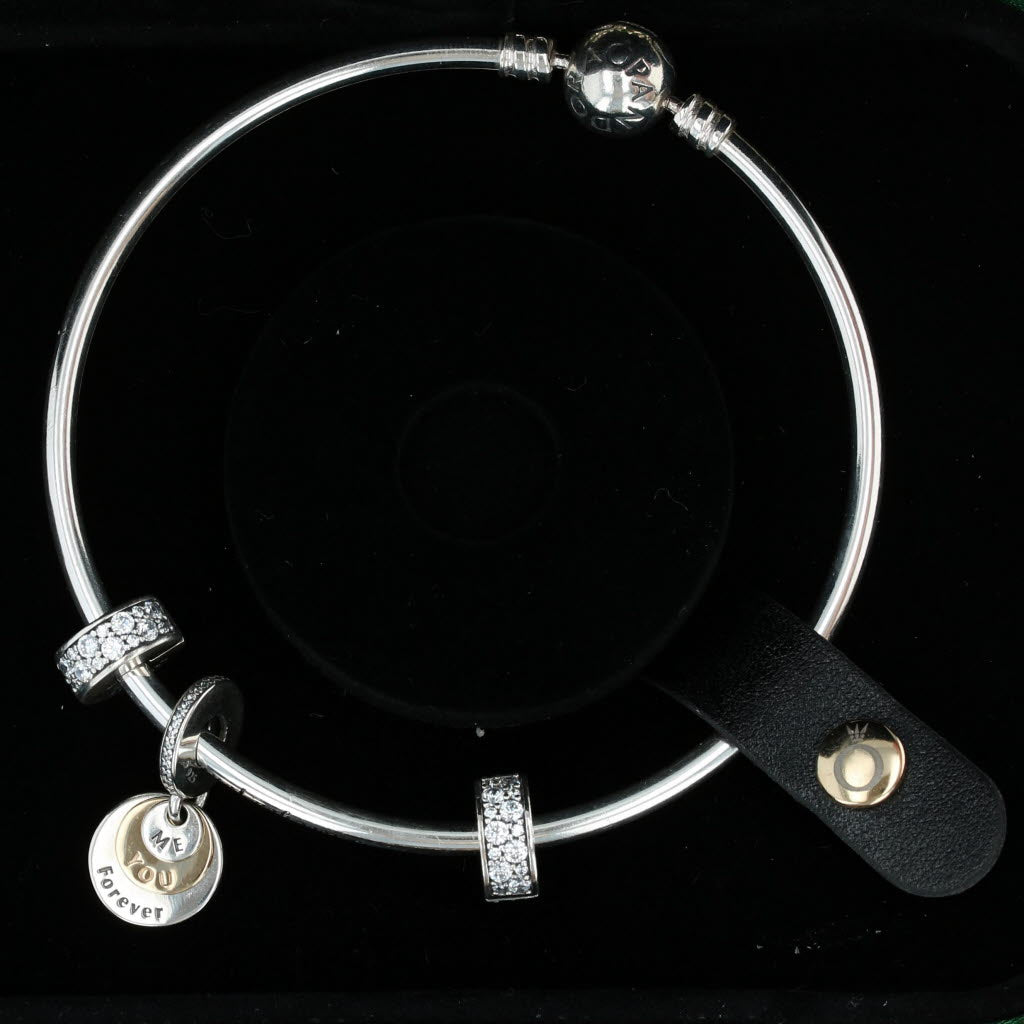 Black New Authentic Pandora Love You Forever Gift Set B800747 Bangle Earrings Case