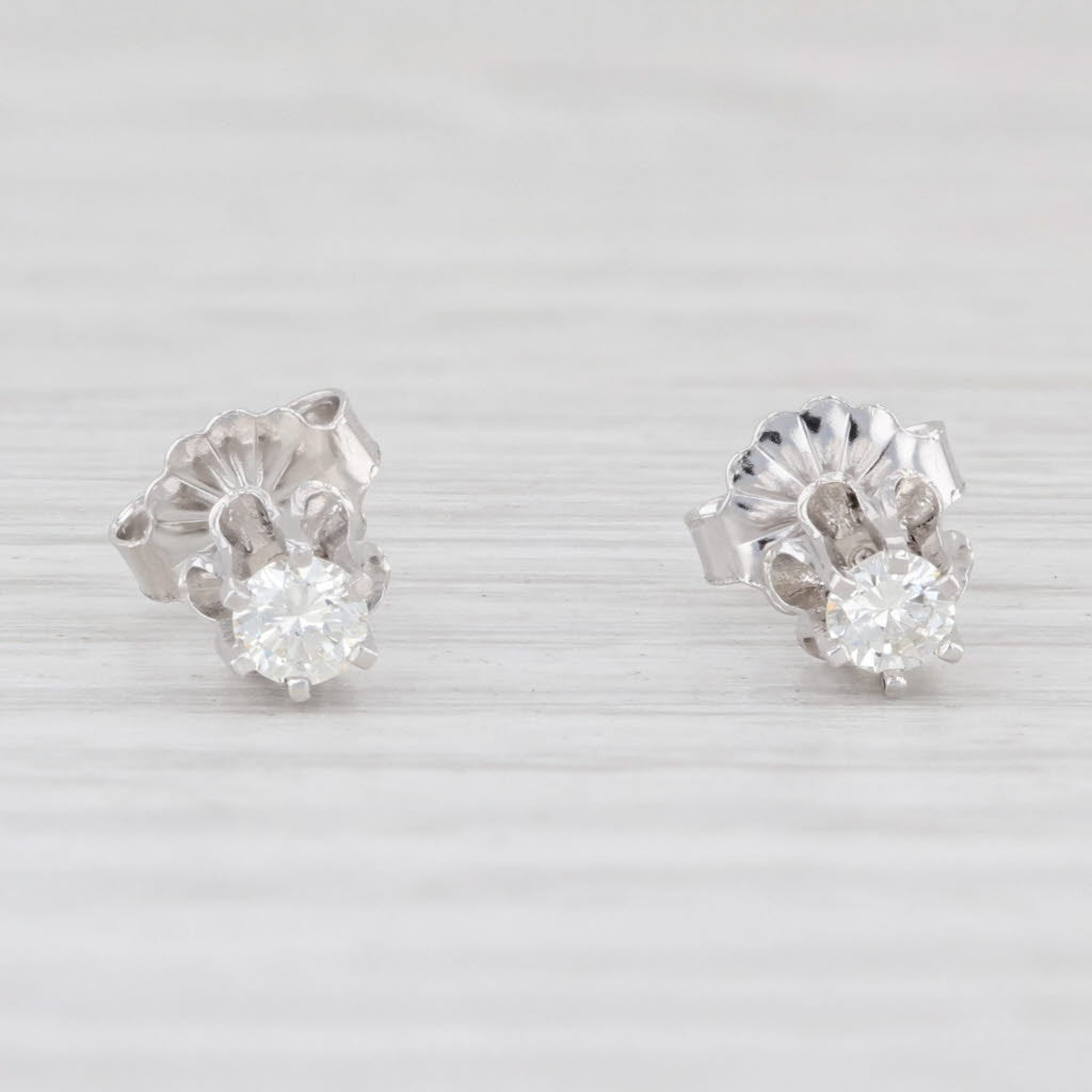 Light Gray 0.20ctw Diamond Stud Earrings 14k White Gold Round Solitaire Pierced Studs
