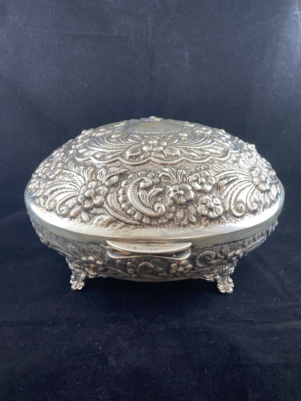 Dark Slate Gray Repousse Hollowware Sterling Silver Egyptian Engravable Serving Dish Trinket Box