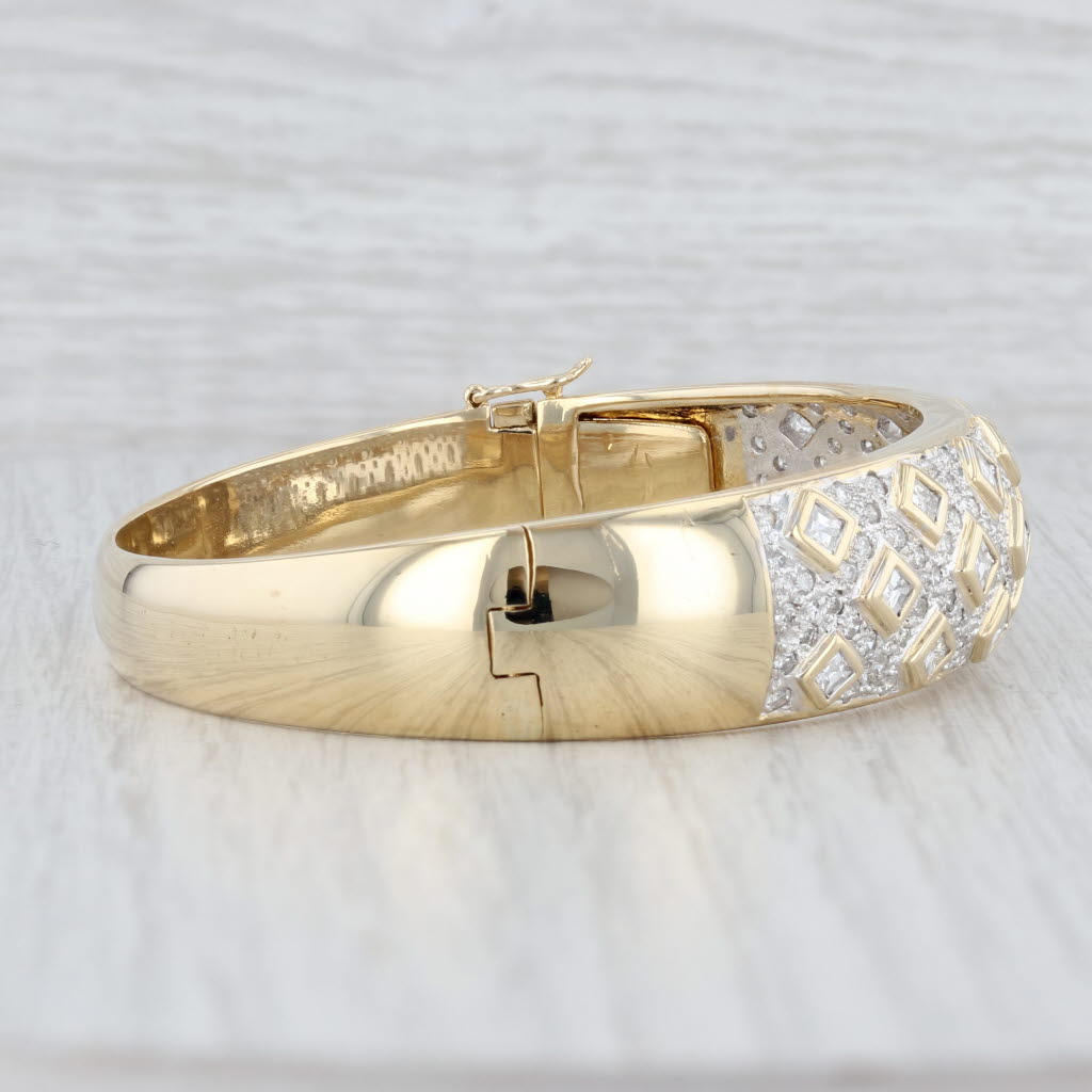 Light Gray 3.53ctw Pave Diamond Bangle Bracelet 18k Yellow Gold 6.75" Statement