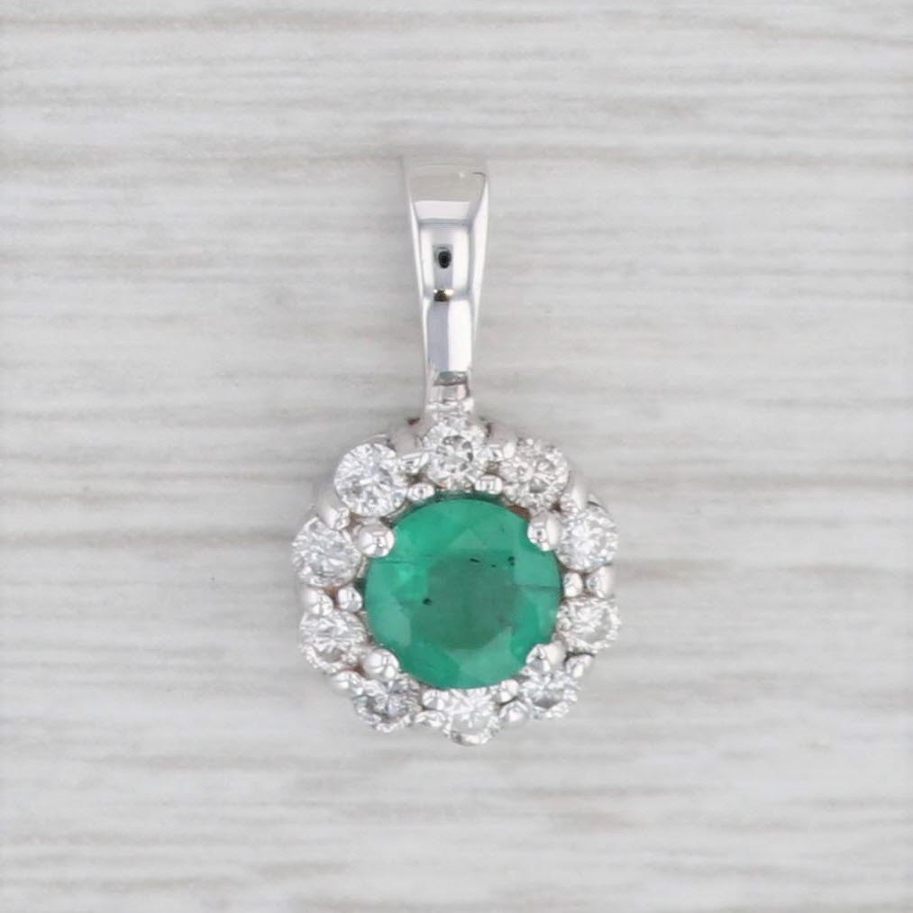 Light Gray 0.75ctw Emerald Diamond Halo Flower Pendant 14k White Gold May Birthstone