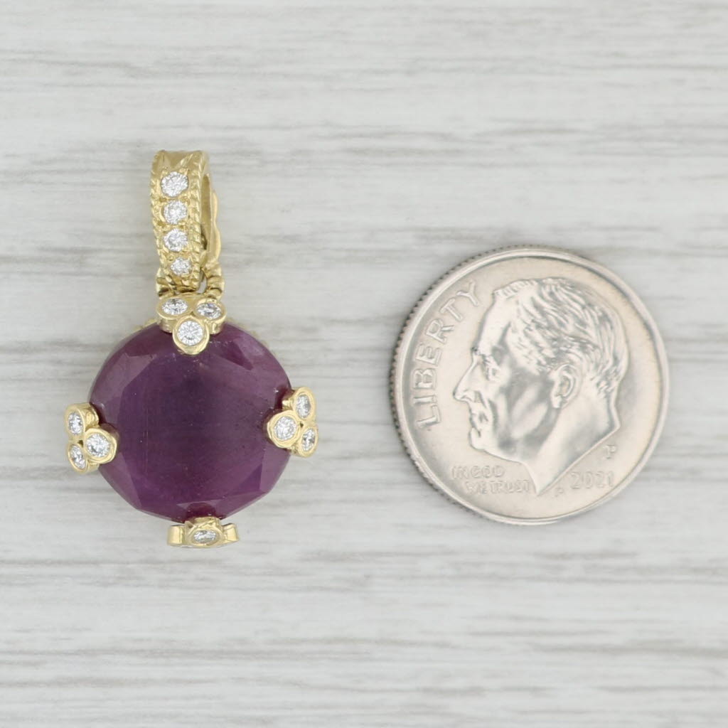 Light Gray Round Ruby 0.25ctw Diamond Enhancer Pendant 18k Yellow Gold Judith Ripka