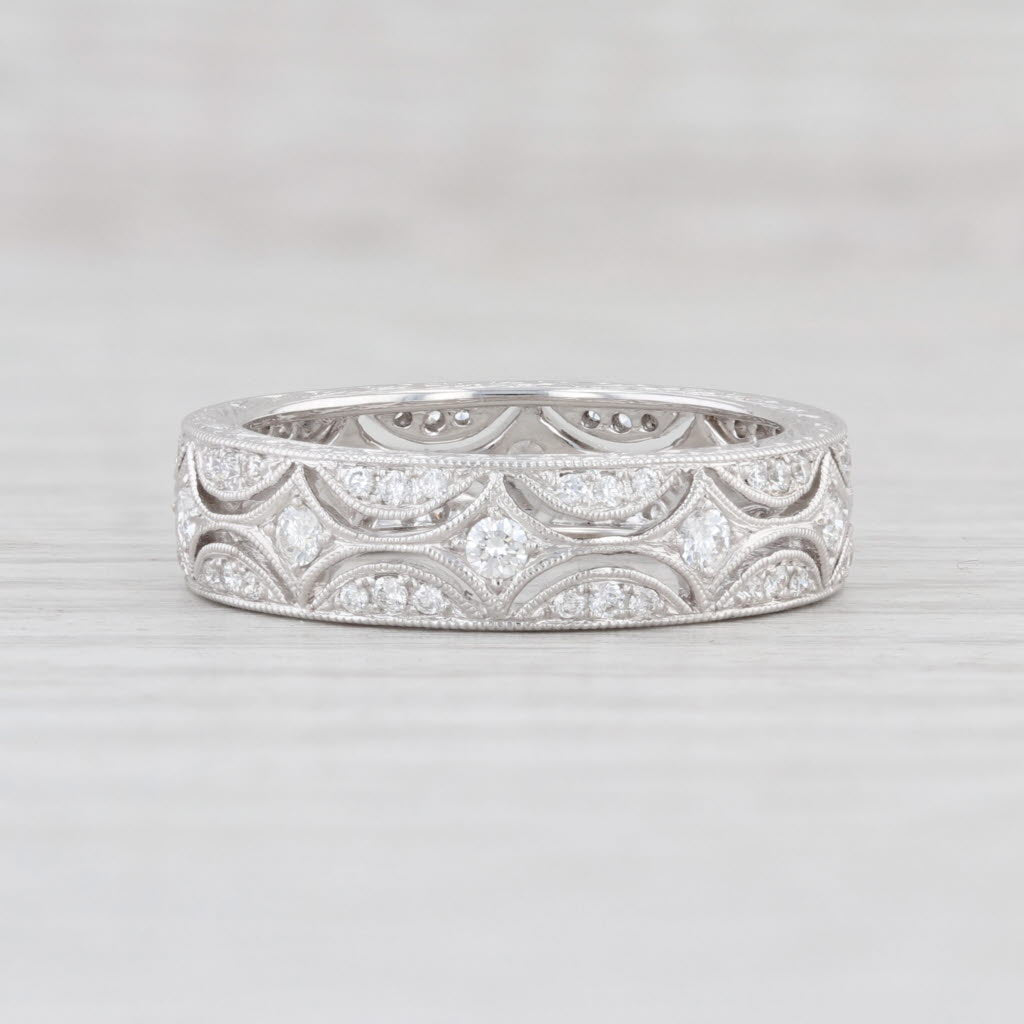 Light Gray New Scalloped Diamond Band 14k White Gold Size 6.5 Ring Wedding Stackable