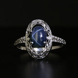Black Star Sapphire Solitaire Ring 14k White Gold Size 10.25 Ornate Scrollwork