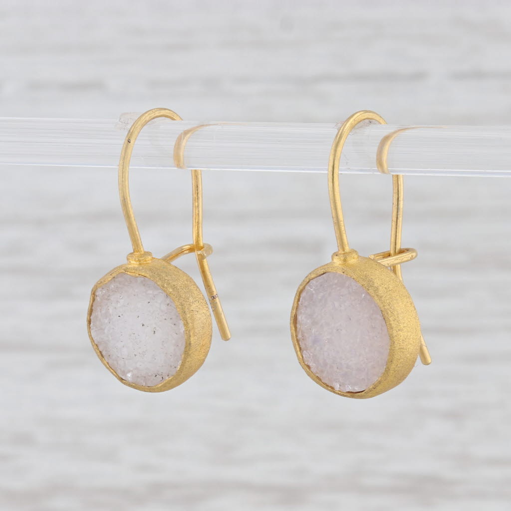 Light Gray New Nina Nguyen White Druzy Quartz Earrings Sterling Silver 22k Gold Vermeil