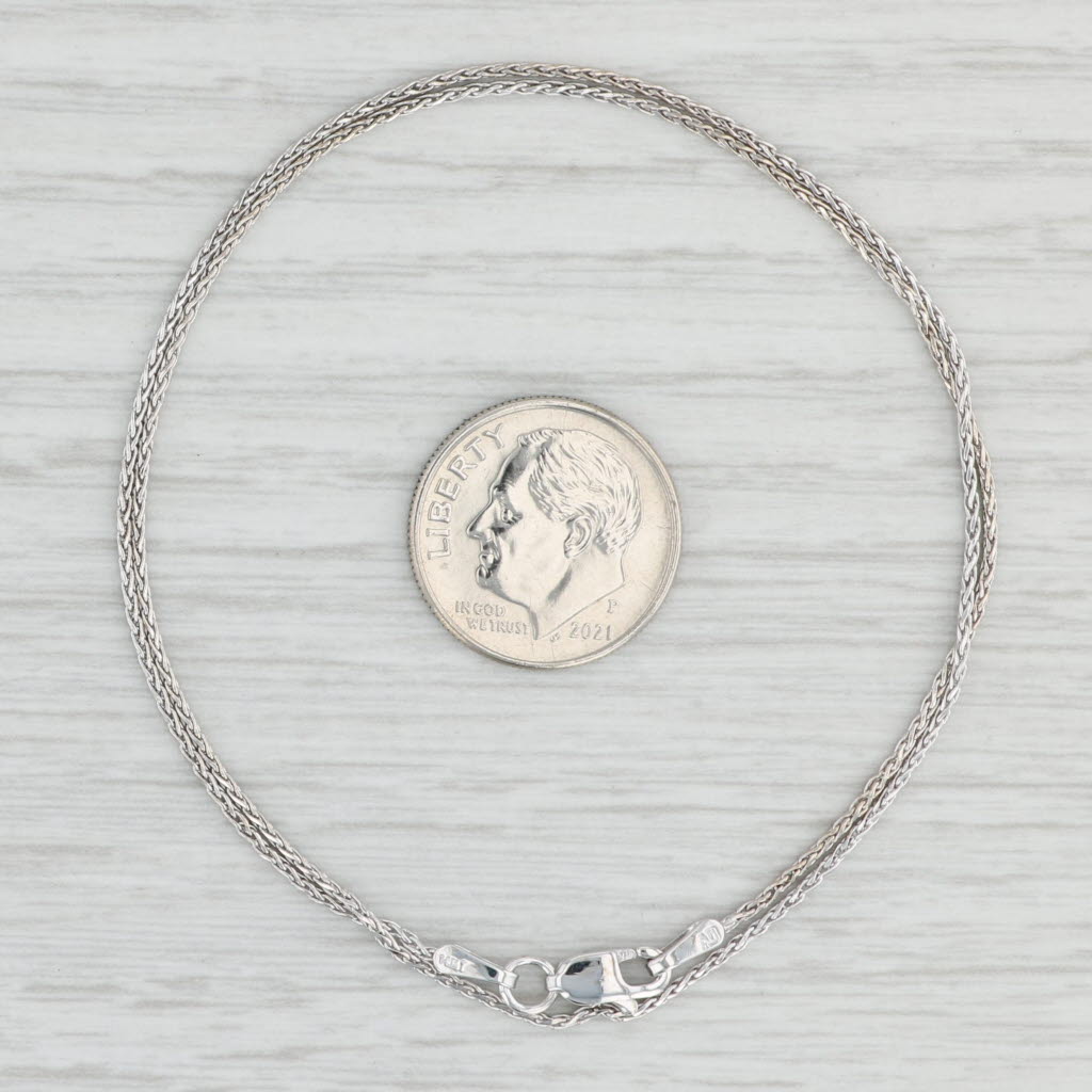 Light Gray 14" Wheat Chain Necklace 14k White Gold 0.9mm Lobster Clasp