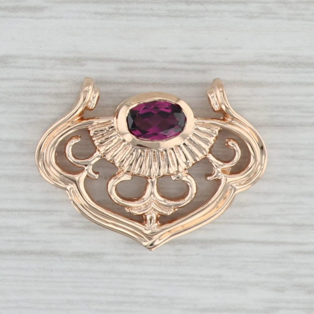 Light Gray 0.60ct Oval Garnet Solitaire Pearl Enhancer Pendant 14k Rose Gold Ornate