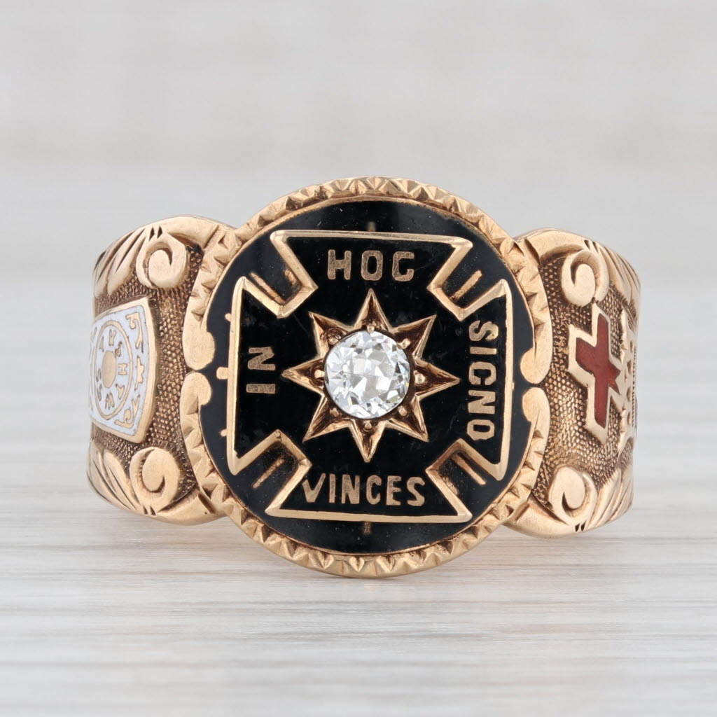 Light Gray 1800s Antique Diamond Masonic York Rite Ring 14k Gold Size 12 Royal Arch