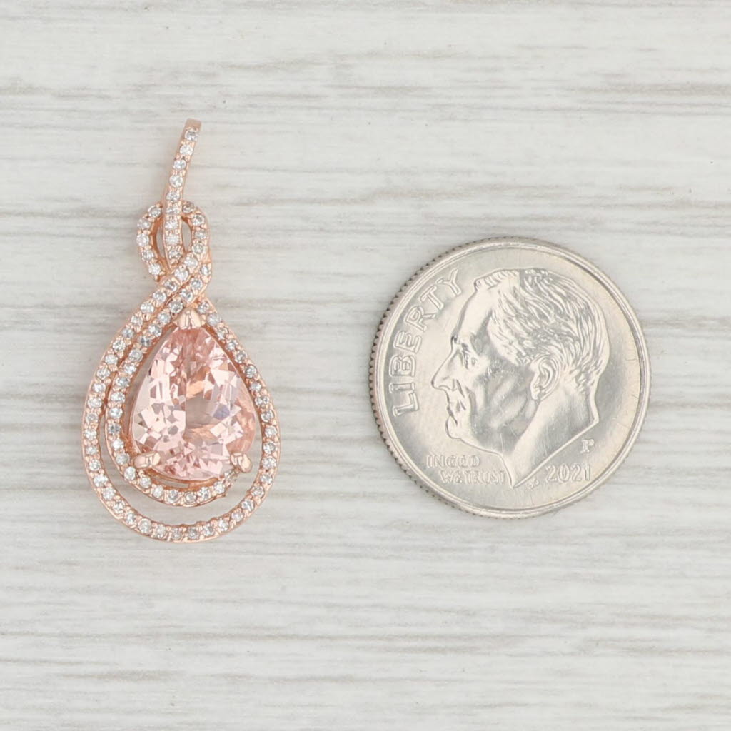 Light Gray 2.10ctw Peach Morganite Diamond Teardrop Pendant 14k Rose Gold Pear Cut