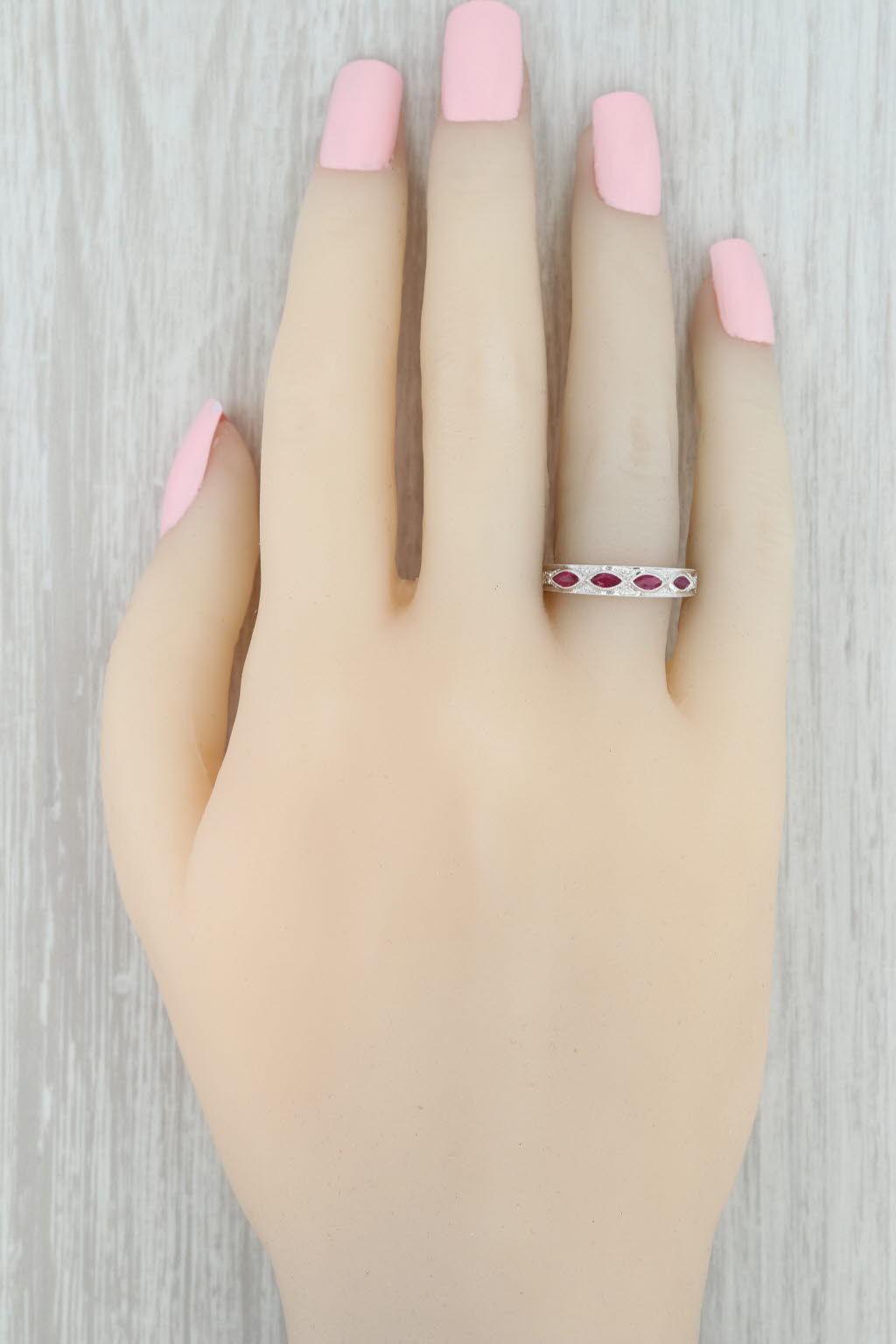 Gray New Beverley K 0.45ctw Ruby Diamond Stackable Ring 18k White Gold Band Size 6.5