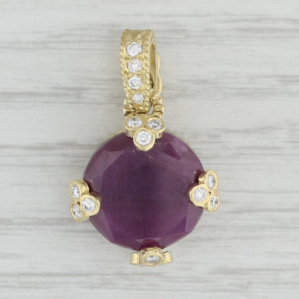 Light Gray Round Ruby 0.25ctw Diamond Enhancer Pendant 18k Yellow Gold Judith Ripka