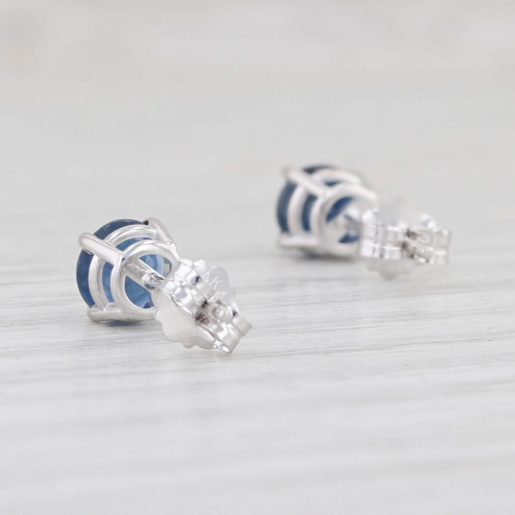 Light Gray 1ctw Blue Sapphire Stud Earrings 14k White Gold September Birthstone Solitaire
