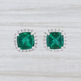 Light Gray New Synthetic Emerald Synthetic White Sapphire Halo Stud Earrings 14k White Gold