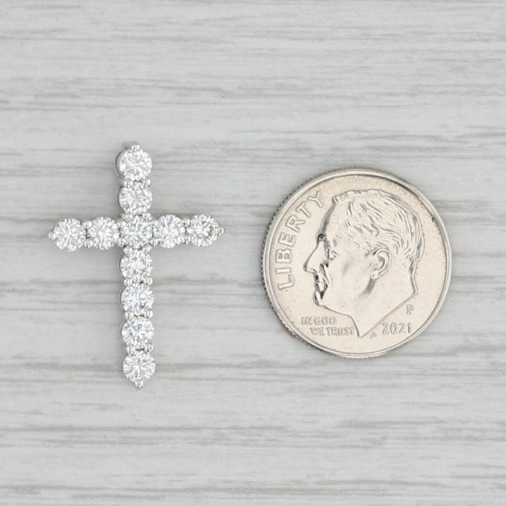 Light Gray 1.05ctw Diamond Cross Pendant 14k White Gold Religious Jewelry