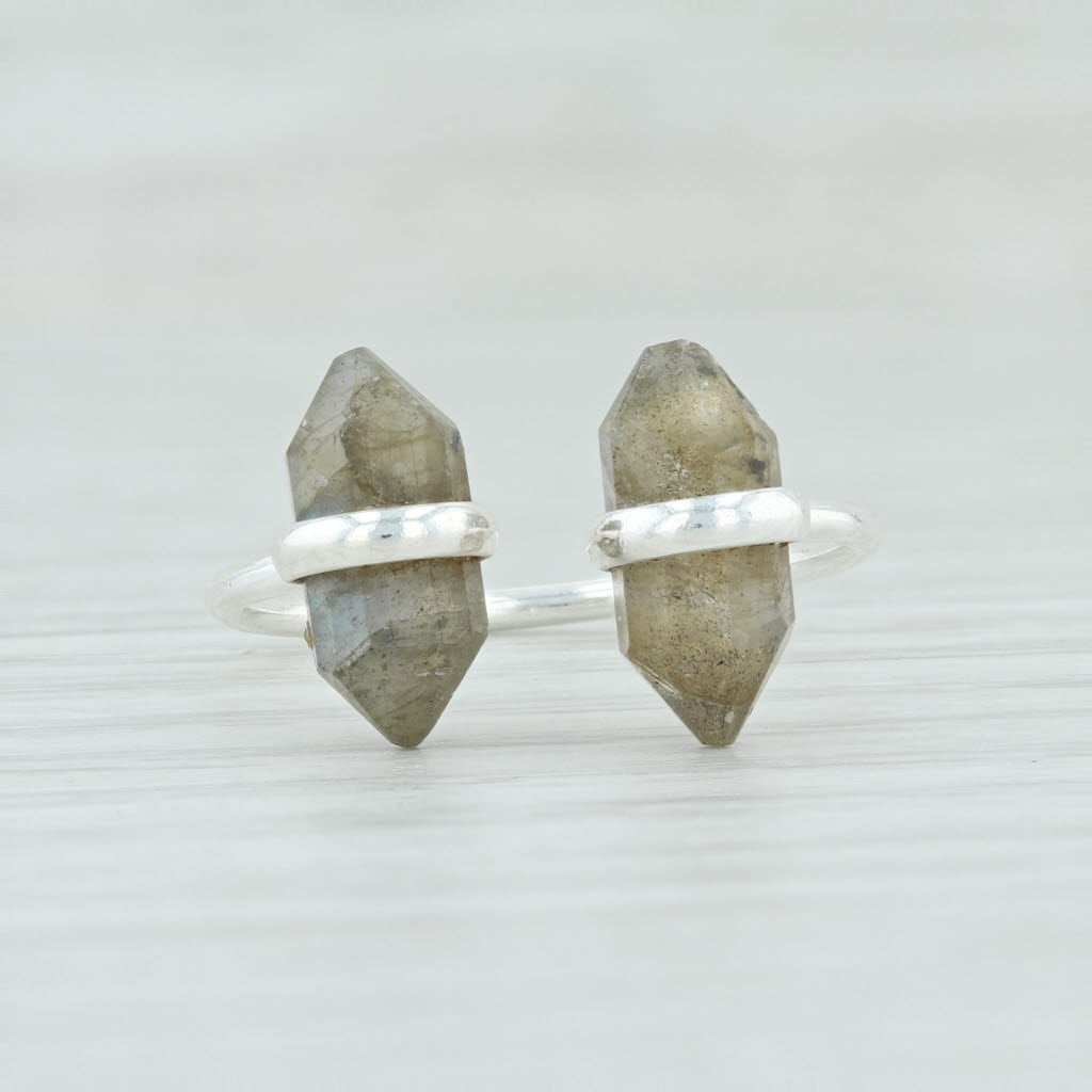 Light Gray New Gray Labradorite Ring Sterling Silver Adjustable Size Handmade