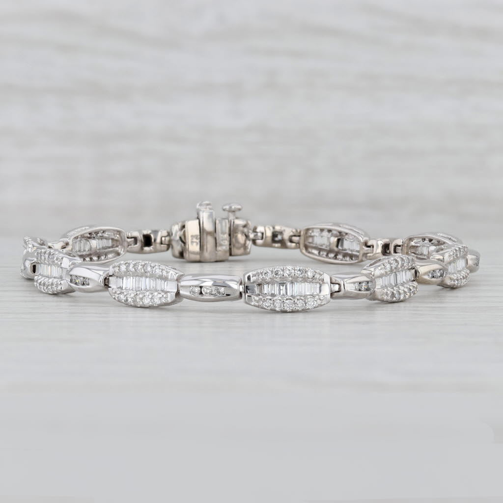 Light Gray 1.55ctw Diamond Link Bracelet 14k White Gold 7”