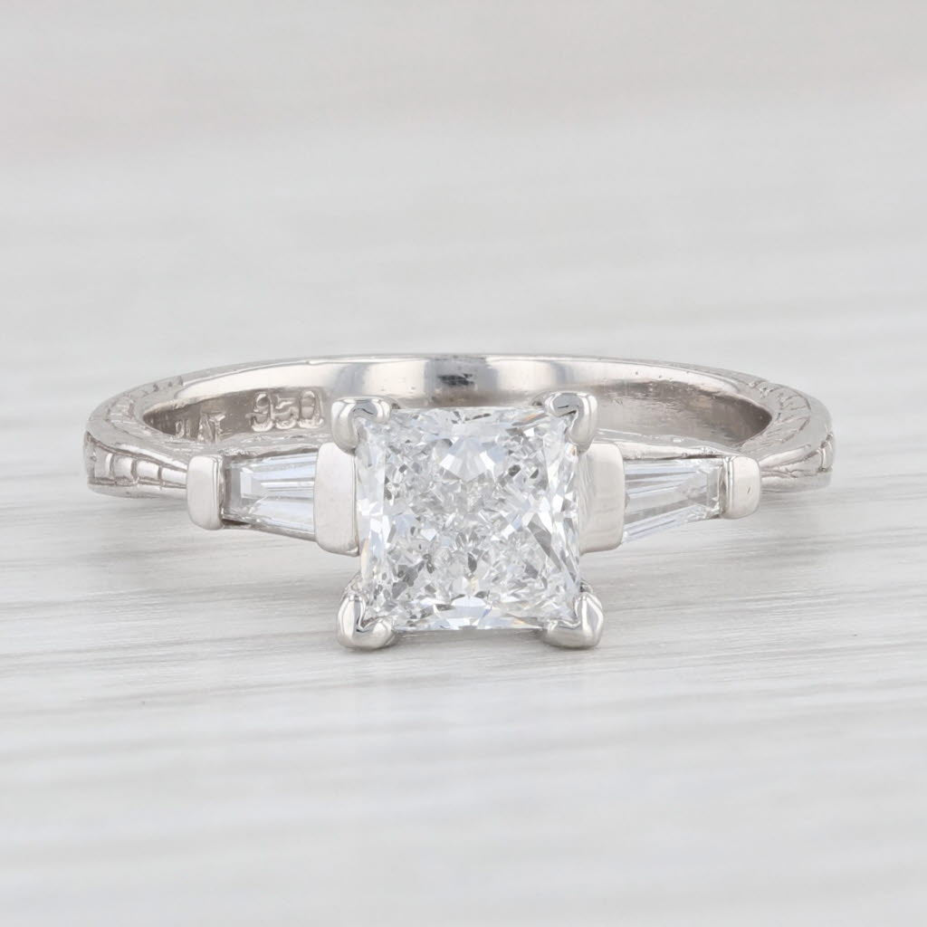 Light Gray 1.14ctw Princess Diamond Engagement Ring 950 Platinum Size 5.75 EGL USA