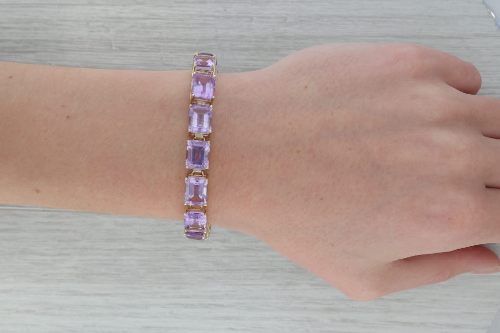 Rosy Brown 55ctw Amethyst Tennis Bracelet 10k Yellow Gold 8" 8.3mm