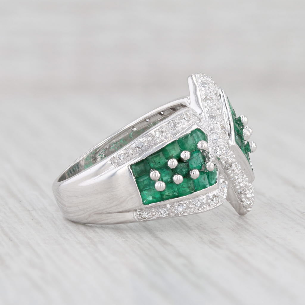 Light Gray 1.25ctw Emerald Diamond Halo Ring 14k White Gold Size 6.75 Cocktail