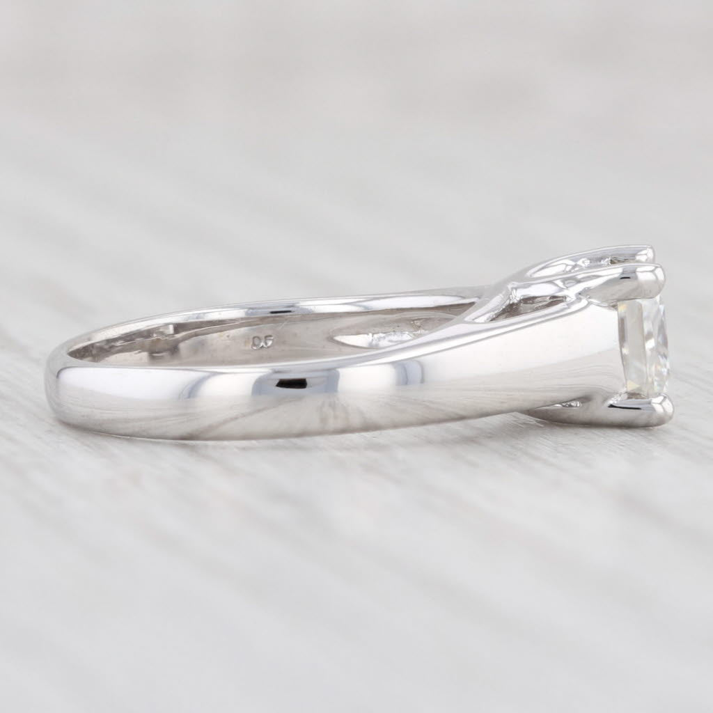 Light Gray 0.92ct Moissanite Engagement Ring 14k White Gold Size 4.5 Princess Solitaire