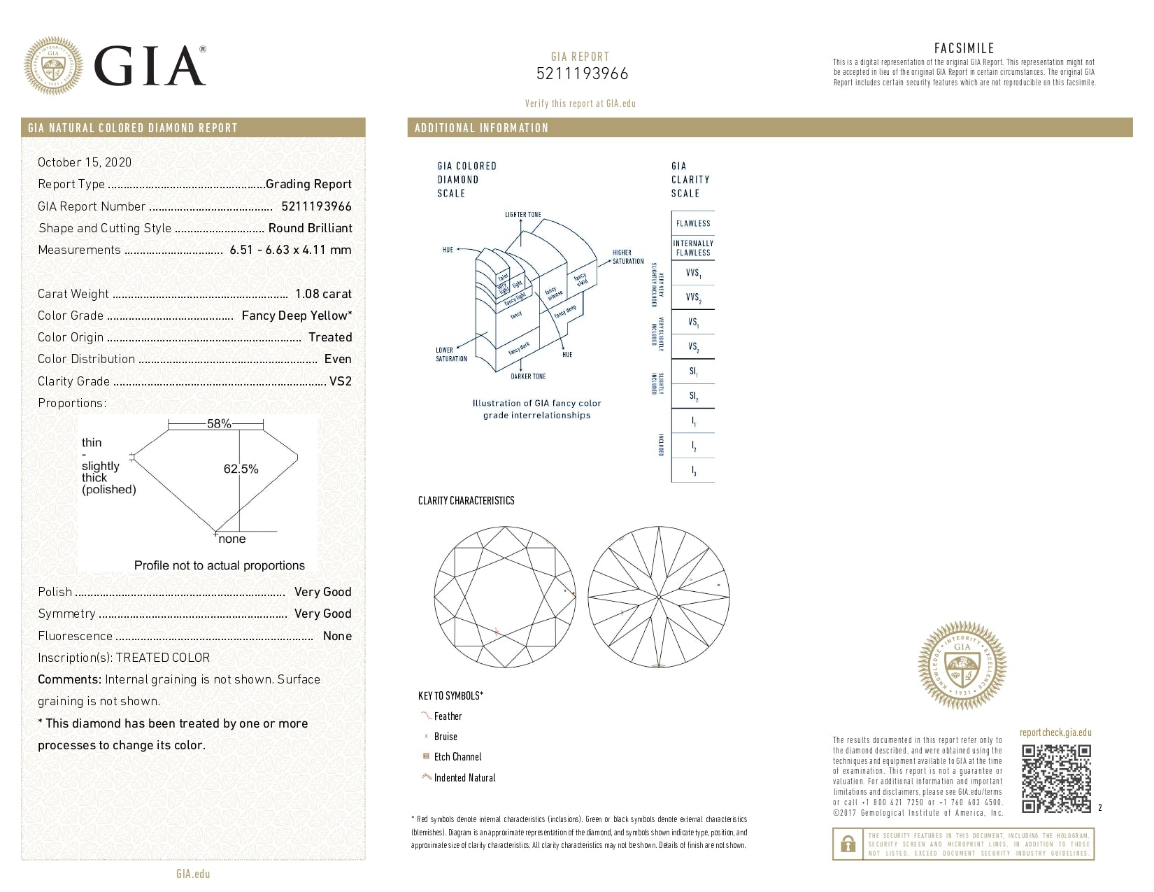 White Smoke New GIA 1.41ctw Yellow Diamond Ring 18k White Gold Size 6.75 Bypass Solitaire