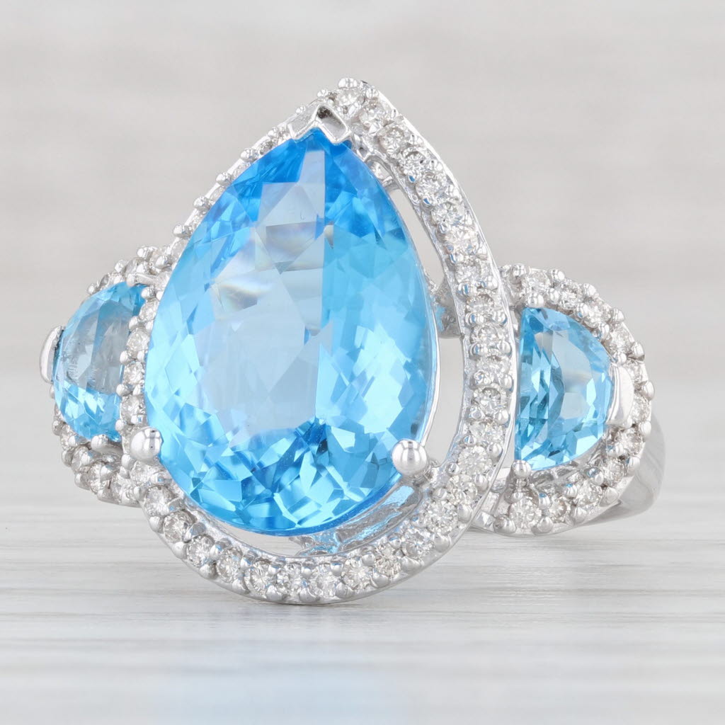 Light Gray 8.11ctw Pear Topaz Diamond Halo Cocktail Ring 18k White Gold Size 5.25