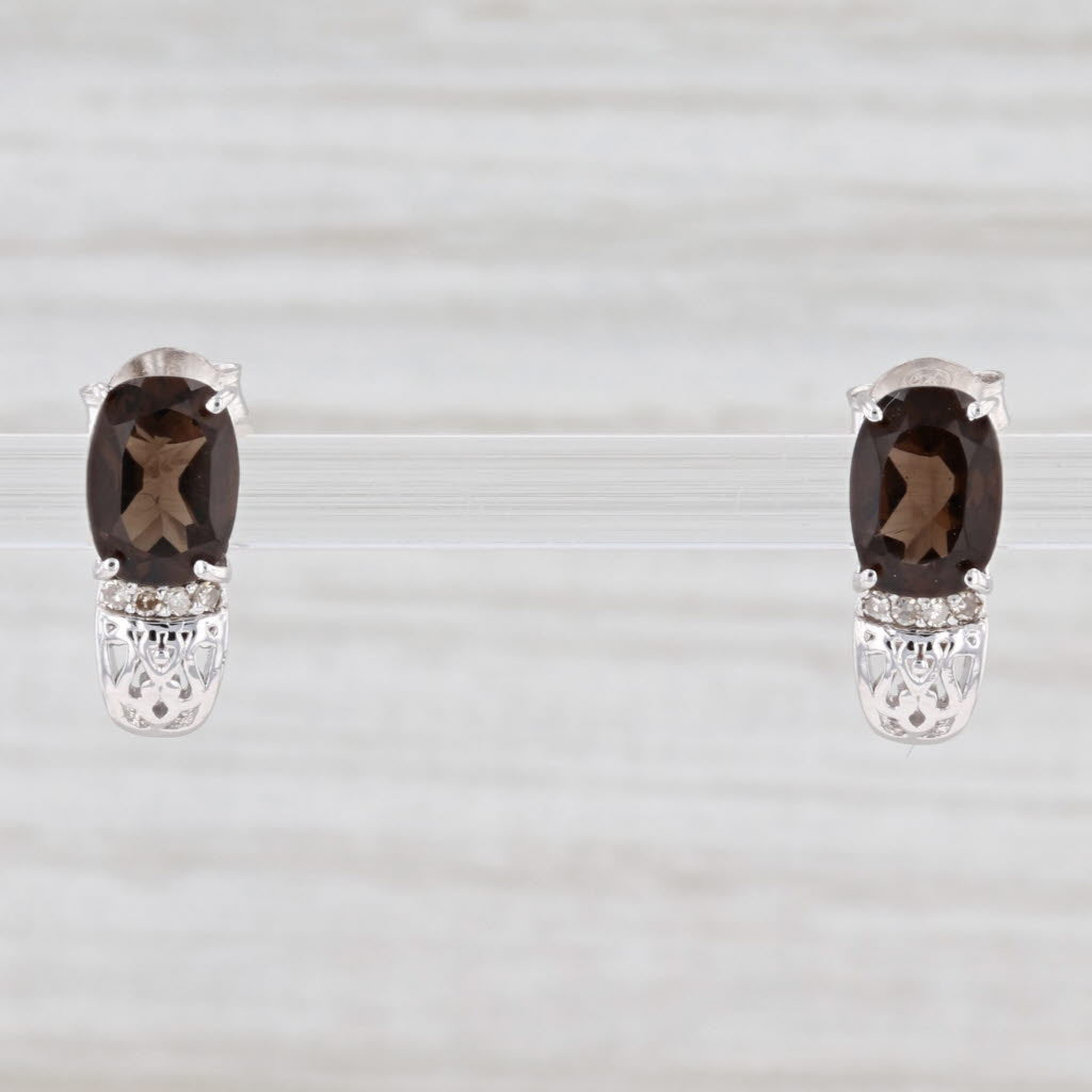 Light Gray New 1.42ctw Smoky Quartz Diamond Drop Earrings Sterling Silver
