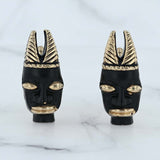 Light Gray Tribal Mask Figural Cuff Links Swank Folding Bar Cufflinks Black & Gold