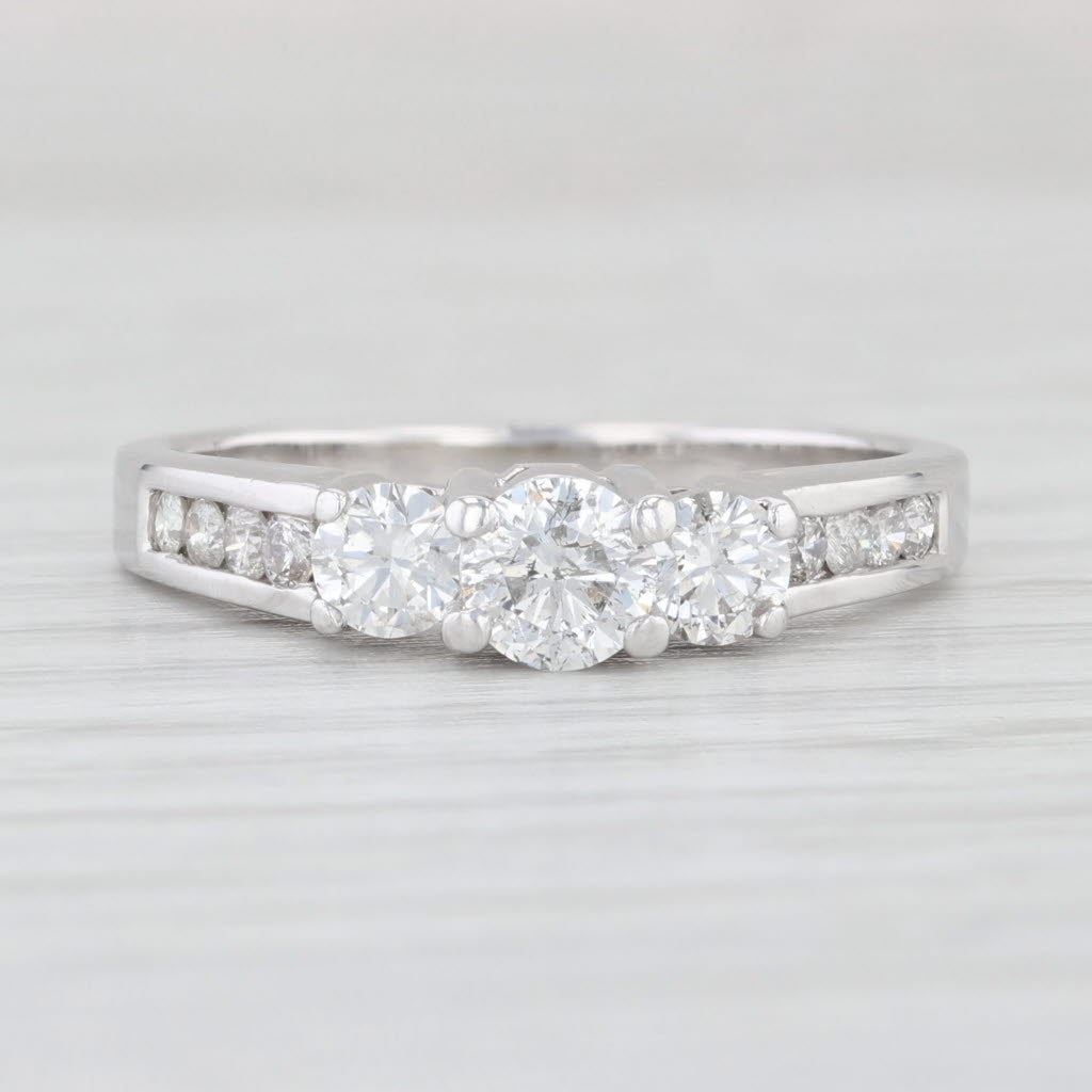 Light Gray 0.87ctw Diamond 3-Stone Engagement Ring 10k White Gold Size 7.5 Cathedral Band