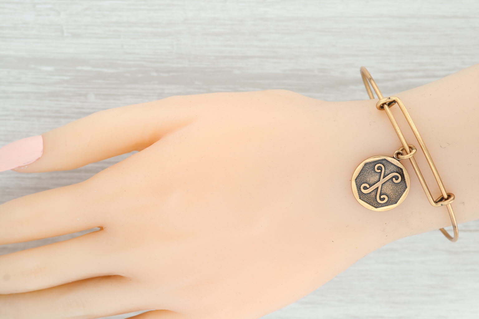 Wheat New Alex and Ani Initial X Bangle Charm Bracelet Rafaelian Gold Expandable