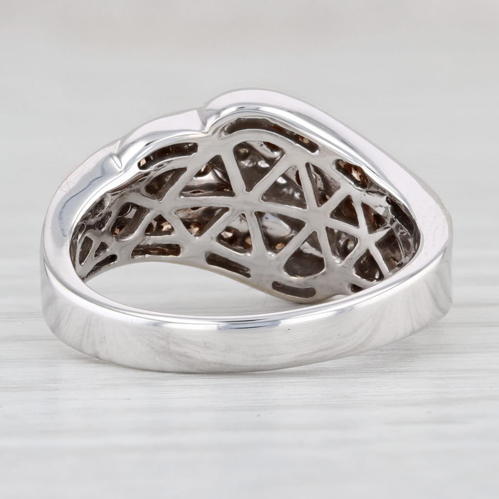 Light Gray 0.78ctw Brown White Pave Diamond Bypass Ring 14k White Gold Size 7